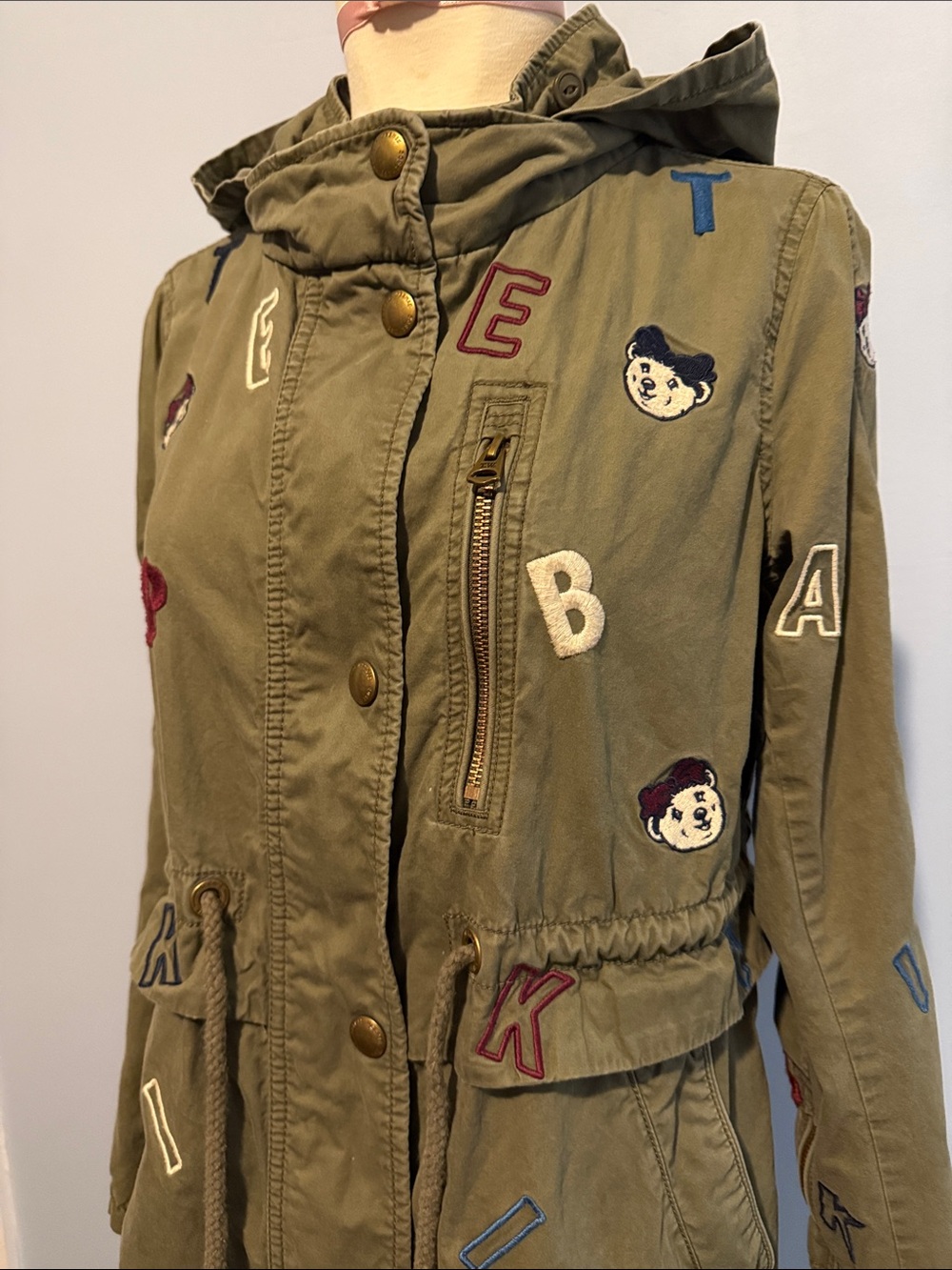 Teenie Weenie All That Bear Olive Embroidered Hooded Jacket